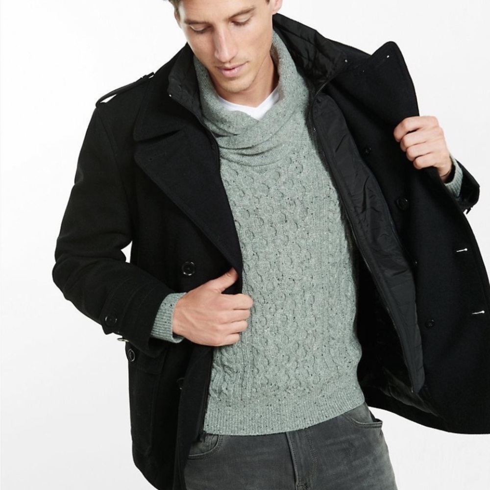 NWT EXPRESS WOOL PEA COAT FOR MEN - double breasted zipper pockets